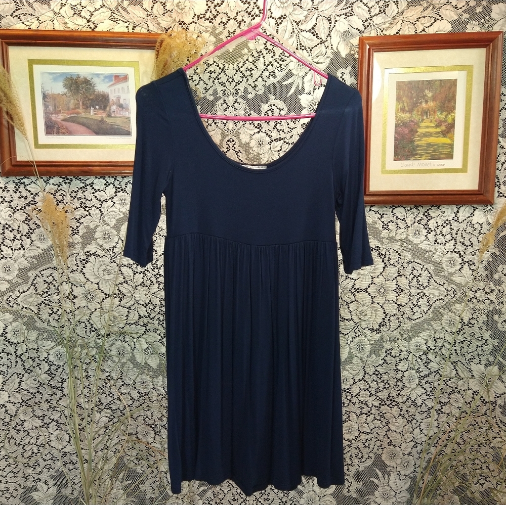 Pastel by Vivienne black tunic top scoop neck babydoll dress casual 1/2 sleeves